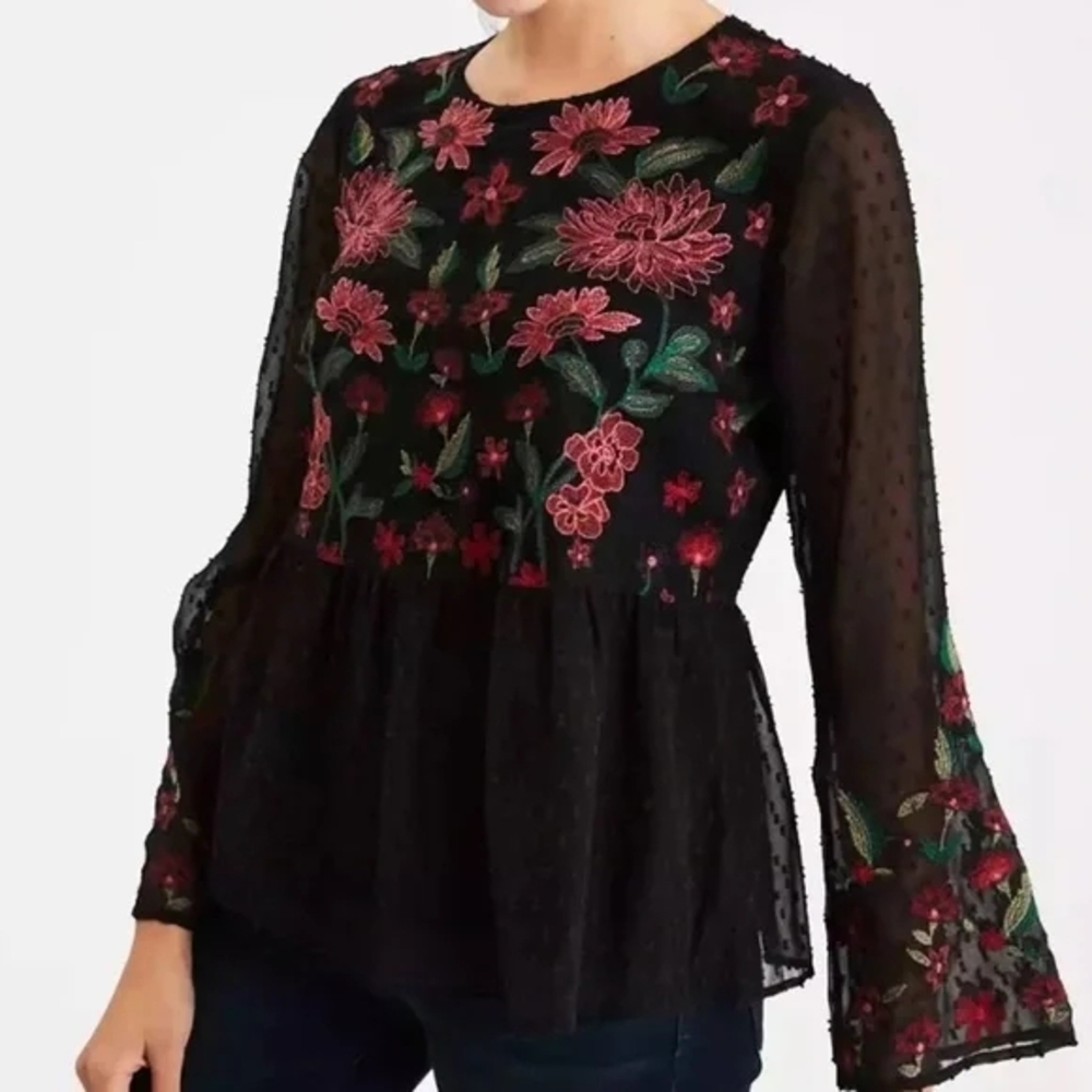 American Eagle Outfitters Embroidered Peplum Top ** Sz M